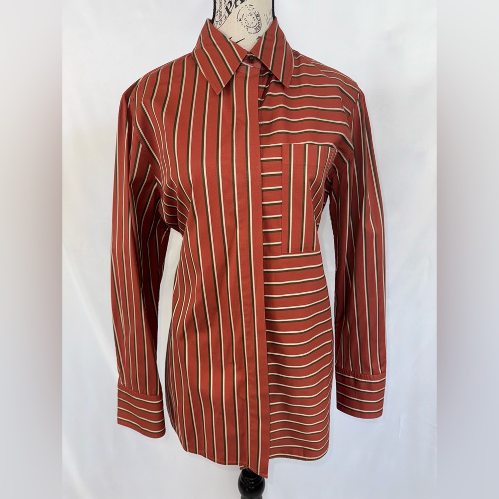 EUC: Lafayette 148 Greyson Rust Striped Button Down Shirt (v)